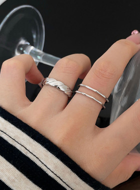 原创设计s925纯银竹节开口食指戒指女小众设计轻奢百搭泰银素圈