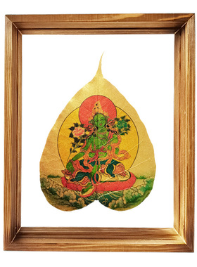 金色菩提叶脉画佛像唐卡摆挂件财神绿白度母文殊菩萨释迦牟尼