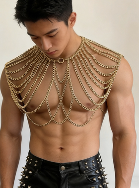 黑色胸链男 性感肩链配饰 夜店舞台辣弟风身体链 小众高级感胸饰