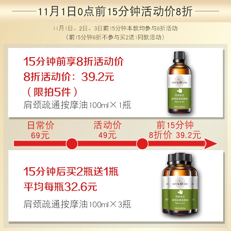 芳香假日肩颈刮痧全身体通经络精油 芳香假日单方精油