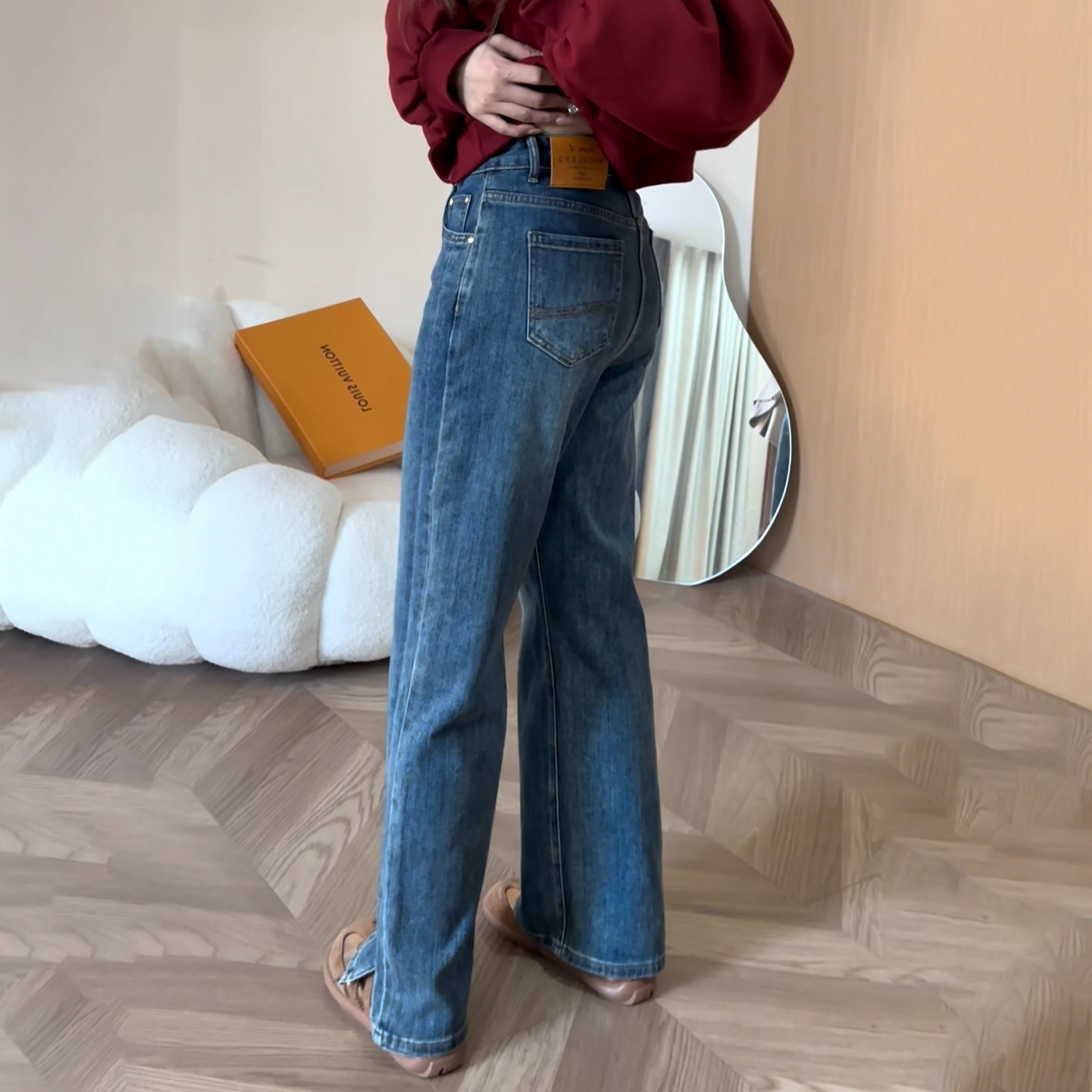 分叉阔腿牛仔裤女大码胖妹妹梨形身材遮胯高腰显瘦宽松垂感直筒裤,淘宝优惠券,粉丝福利购,淘宝优惠卷