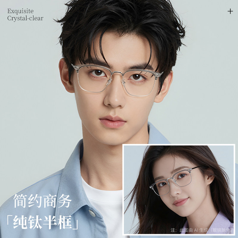 超轻近视眼镜男款半框可配度数蔡司防蓝光镜片欧拿眼睛镜框架女