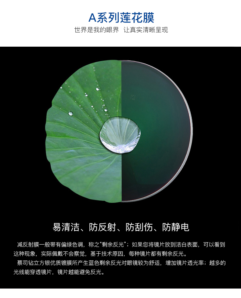 博士眼镜官方旗舰店蔡司镜片A系列焕色视界1.61/1.67莲花膜近视眼镜变色镜片【2片】1