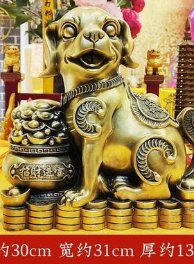 黄铜招财聚宝盆狗摆件生肖狗旺财狗大铜狗工艺品吉祥物家居办公室