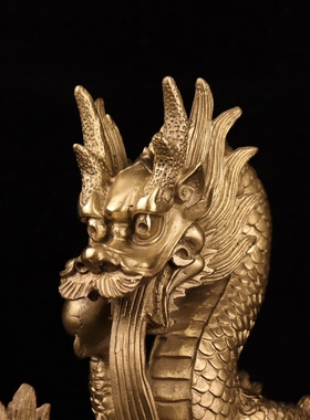 黄铜金龙戏水摆件中式装饰品