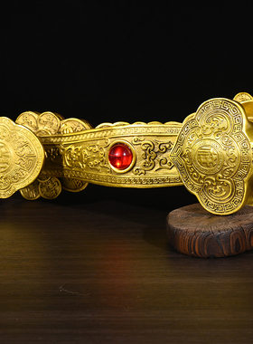 纯黄铜中式金钱如意桌面摆件