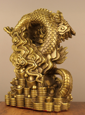 纯黄铜聚宝盆盘龙十二生肖辰龙摆件金龙吉祥物客厅办公室玄关摆设