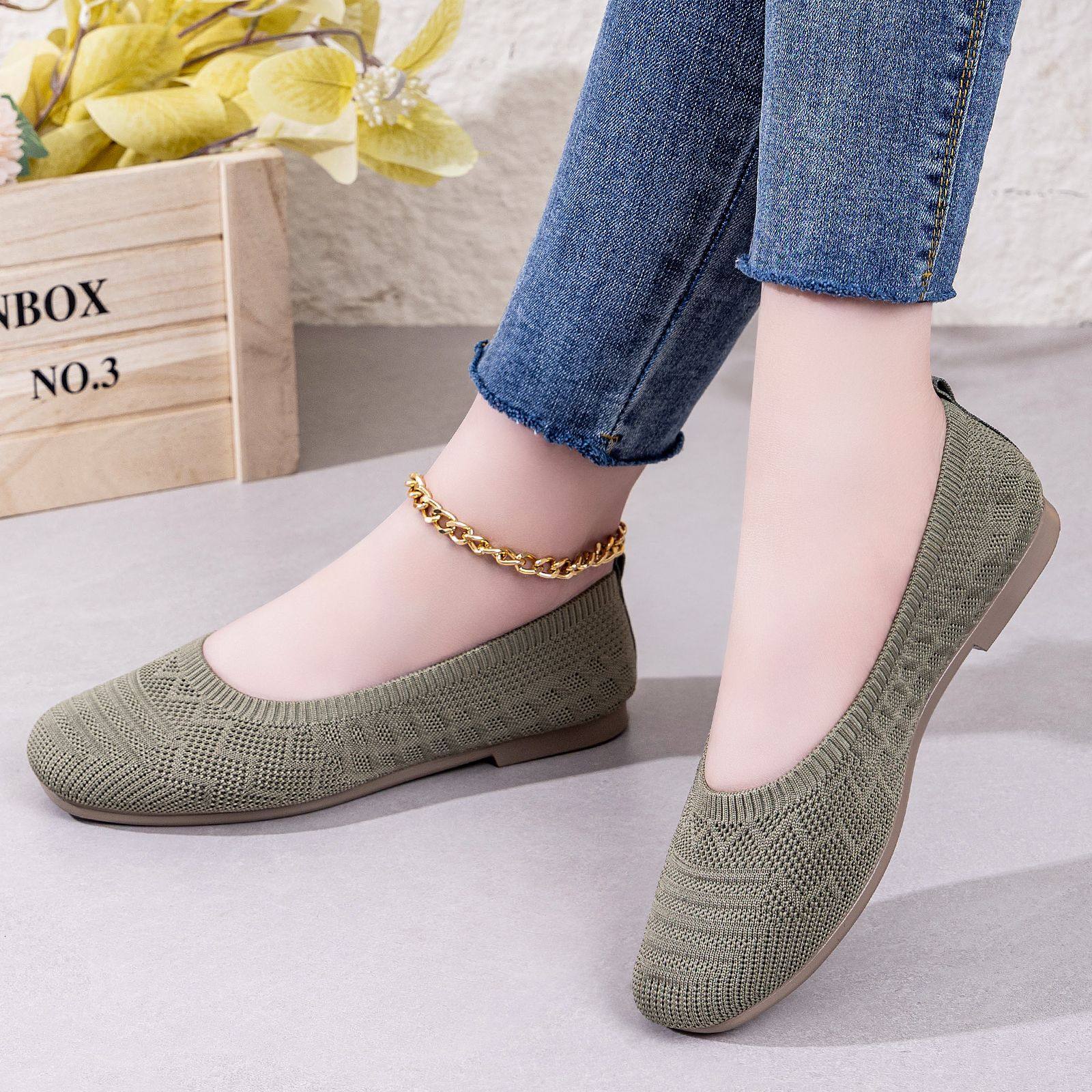 平底软底女鞋懒人针织单鞋浅口百搭飞织豆豆鞋夏季网红新款奶奶鞋,淘宝优惠券,粉丝福利购,淘宝优惠卷