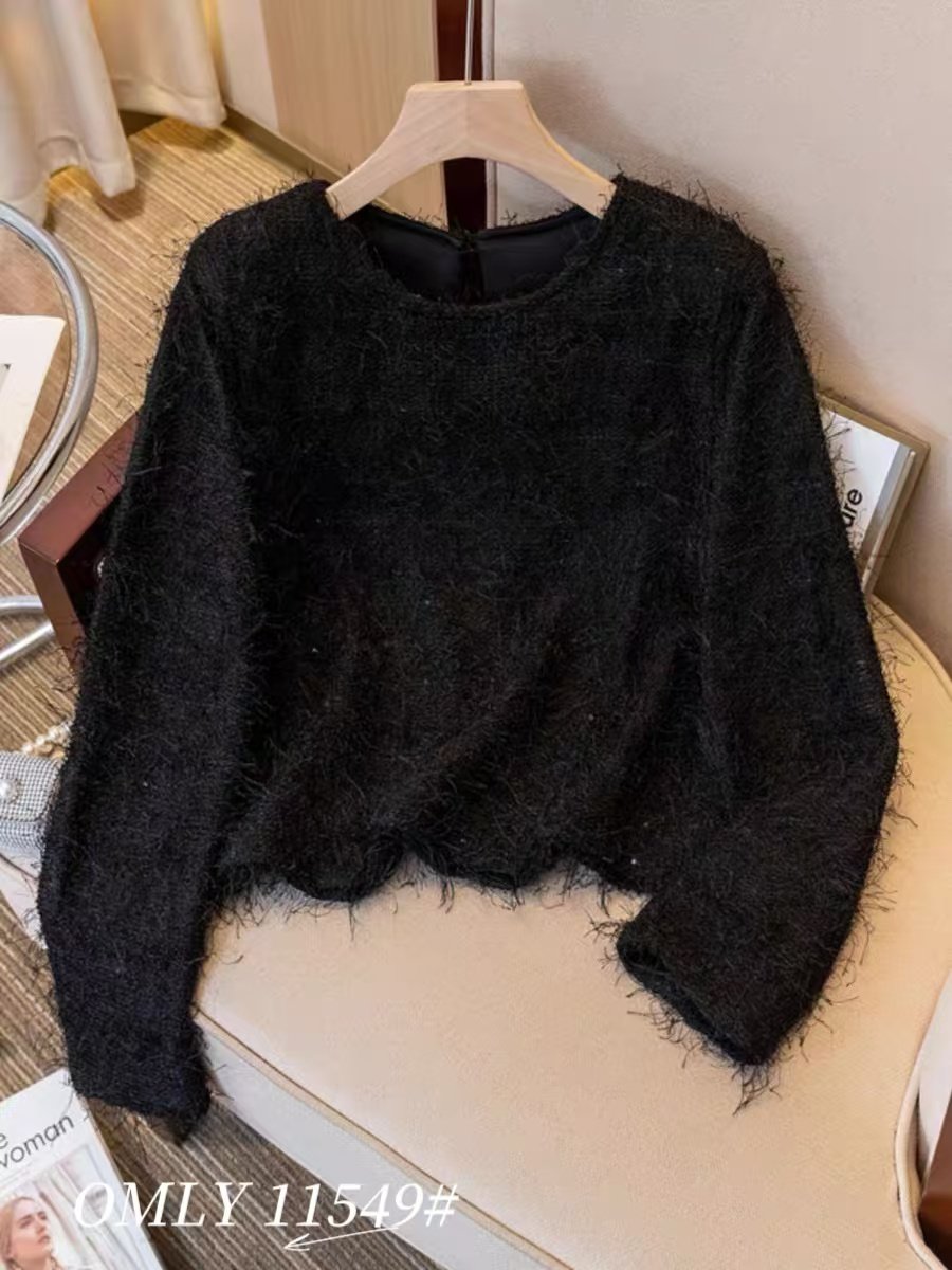 欧货2025秋冬圆领亮片针织衫流苏里衬女宽松显瘦百搭毛衣打底上衣,淘宝优惠券,粉丝福利购,淘宝优惠卷