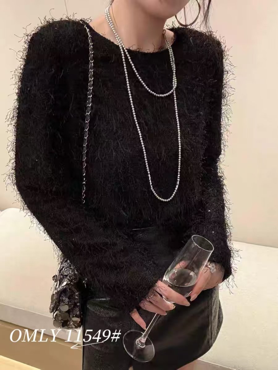 欧货2025秋冬圆领亮片针织衫流苏里衬女宽松显瘦百搭毛衣打底上衣,淘宝优惠券,粉丝福利购,淘宝优惠卷