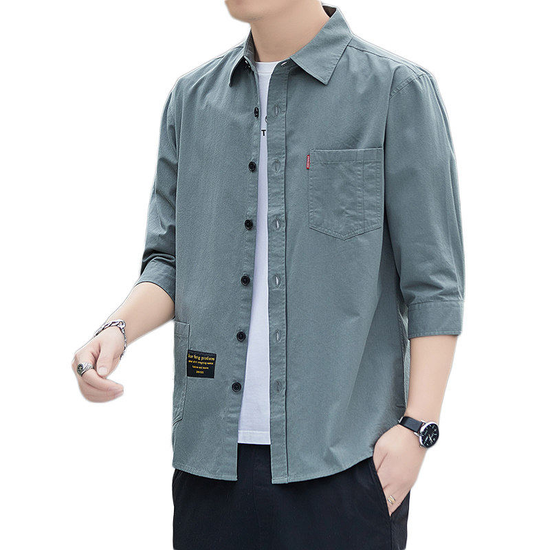 七分袖工装纯棉男夏季休闲五分衬衫 brrb衬衫