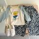 100% pure cotton children's long-sleeved T-shirt base shirt for spring cartoon patch boys and girls color combination cute fashionable top