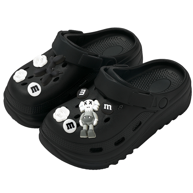 黑色洞洞鞋女款2024新款防滑防臭eva厚底沙滩包头凉拖鞋女夏外穿 - 图0