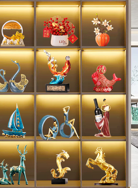 新中式轻奢高端办公室摆件店铺开业公司装饰客厅酒柜博古架工艺品