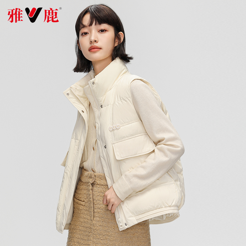 雅鹿羽绒服马甲女2023秋冬新款时尚百搭简约立领外穿背心坎肩外套