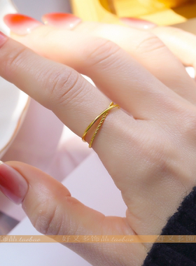 麻花双环交叉金色戒指