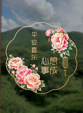 中国风牡丹静电玻璃门窗贴