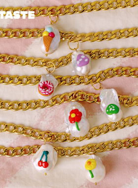 【限时8折】XTASTE 希腊 MATHE 陶土珍珠吊坠链条项链小众设计