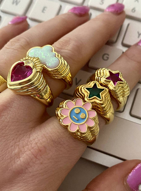 【限时8折】XTASTE 英国 JULY CHILD宝石星星马蹄扣戒指原创设计