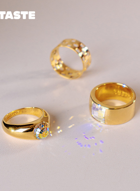 【限时6折】XTASTE 美国 GILBERT方钻圆钻棋盘格戒指原创高级时尚