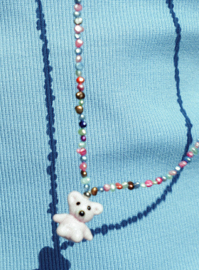 XTASTE RAINBOWPOP 粉色小熊吊坠彩虹串珠项链可爱关茈文同款原创