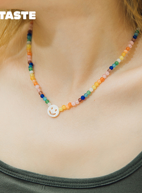 月光石笑脸项链小众锁骨链百搭