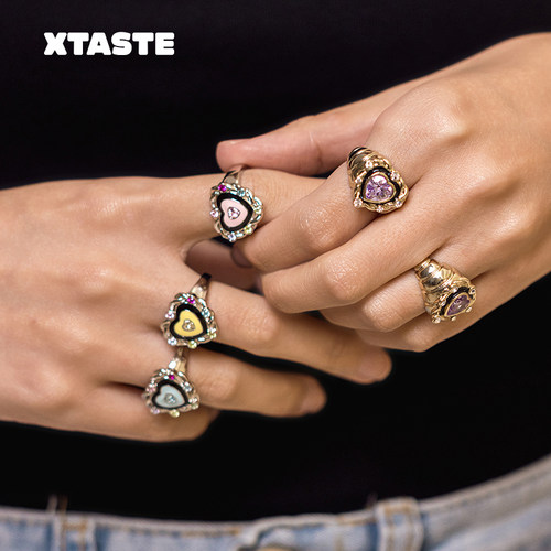 【限时4折】XTASTE USELESSOBJECTS麻花边爱心宝石戒指原创时尚款 - 图1