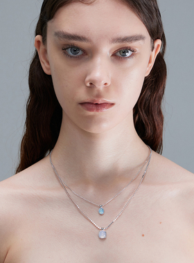 XTASTE TINOM潜流系列蓝瞳项链纯银海蓝宝玉髓组合链原创设计叠戴