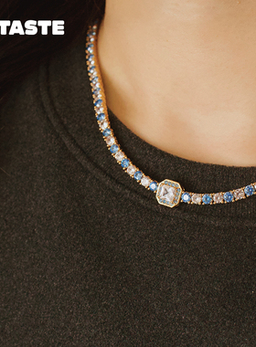 XTASTE 挪威 CRYSTAL HAZE 满锆石蓝钻项链锁骨链高级