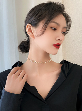 choker项饰锁骨链水晶珍珠时尚女