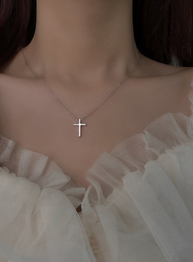 925纯银十字架吊坠纯银锁骨链女