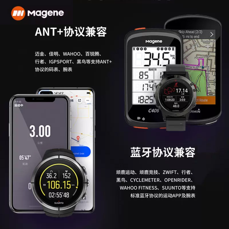 MAGENE迈金gemini210速度踏频传感器ANT+蓝牙兼容GARMIN百锐腾-图1