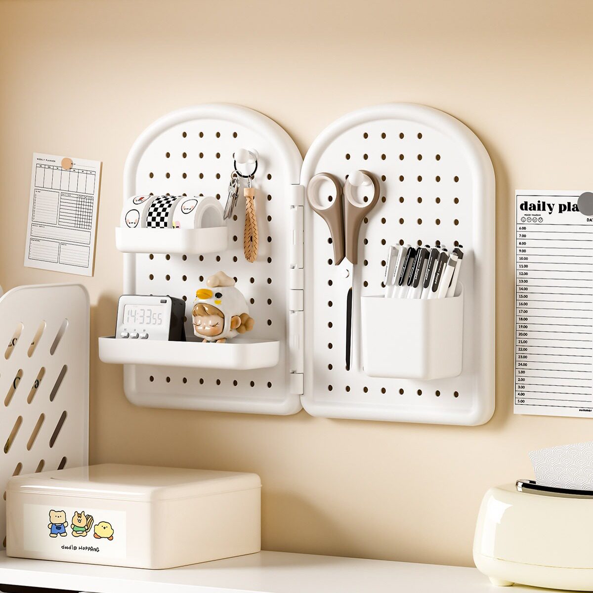 Multifunctional desktop corner perforated board storage rack