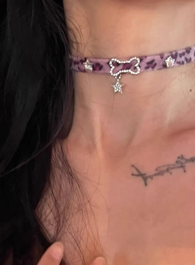 紫色毛绒五角星项圈2k小众亚文化设计感朋克辣妹短款马毛颈环女