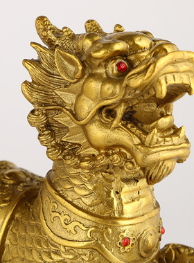 厂家批发黄铜麒麟摆件戏珠麒麟一对家居工艺品麒麟摆件办公室礼品