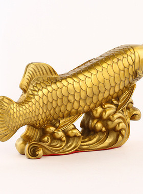 厂家批发黄铜金龙鱼摆件年年有鱼褔鱼摆件客厅玄关酒柜家居装饰品