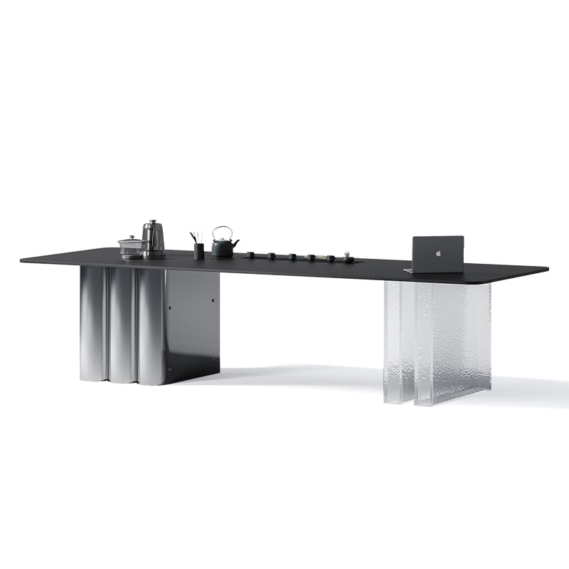 意式轻奢茶桌椅组合亚克力阳台茶桌现代简约办公室不锈钢岩板茶台 - 图3