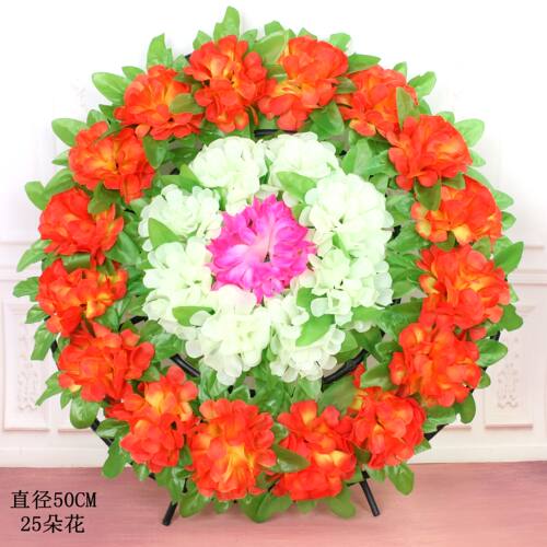 白事殡葬用品祭祀追悼会墓地挂花清明节小号带叶花圈扫墓上坟花圈 - 图2