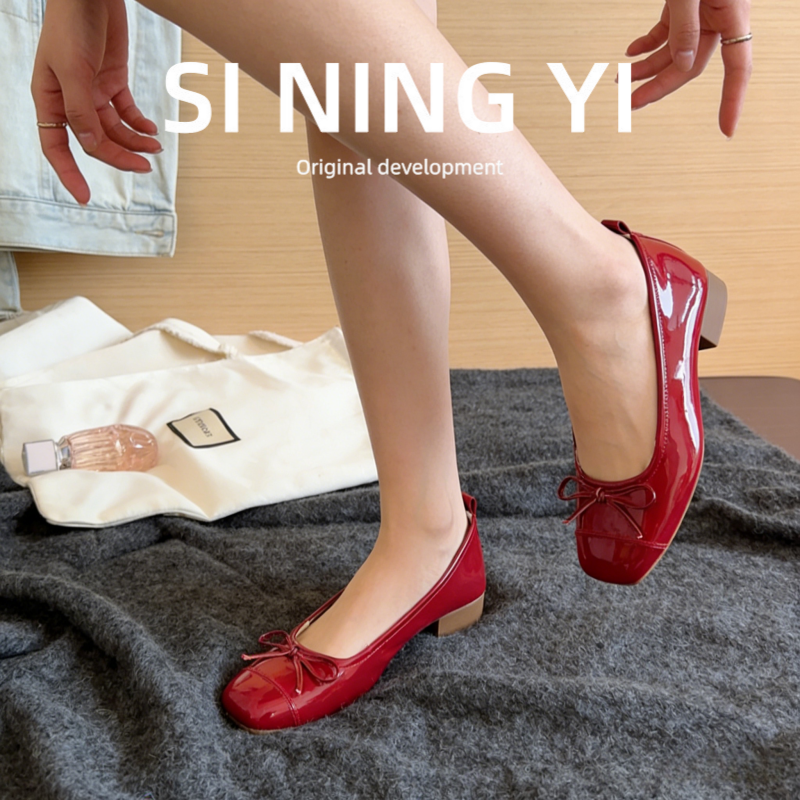 红色跟鞋女小香风单鞋女秋蝴蝶结芭蕾婚鞋新娘鞋晚晚鞋奶奶鞋大码,淘宝优惠券,粉丝福利购,淘宝优惠卷
