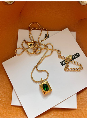 祖母绿方块项链简约choker锁骨链