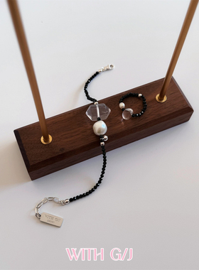 天然白水晶巴洛克珍珠黑色系手链