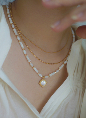 复古天然白贝母手工串珠项链女潮