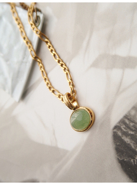 天然绿东陵复古几何不褪色项链女