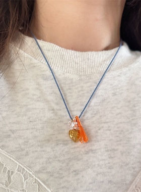 原创可调节爱心撞色流苏棉绳项链