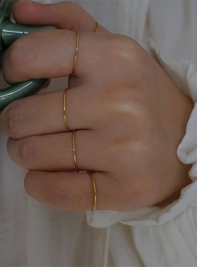 简约钛钢镀18K金极细光圈戒指女