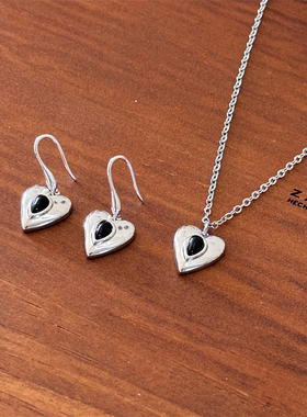 韩国ins博主同款黑玛瑙爱心项链