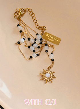 不褪色天然贝壳太阳造型锁骨项链