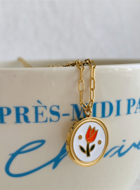 法式彩色郁金香不褪色叠戴项链女