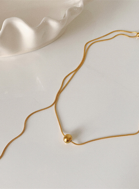 一体抽拉金球可调节蛇骨链项链女