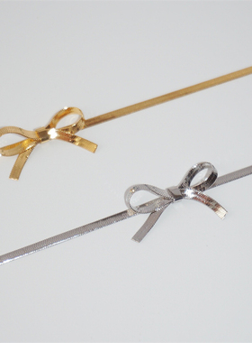 不褪色钛钢简约扁蛇骨蝴蝶结项链